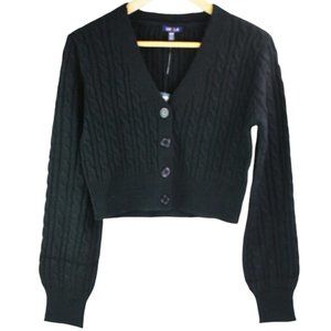 UK2LA Black Cable Knit Cropped V-Neck Cardigan Size M